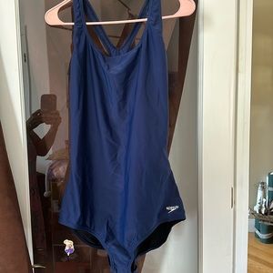 Speedo, navy blue swimsuit, size 16, one piece, power flex, run small